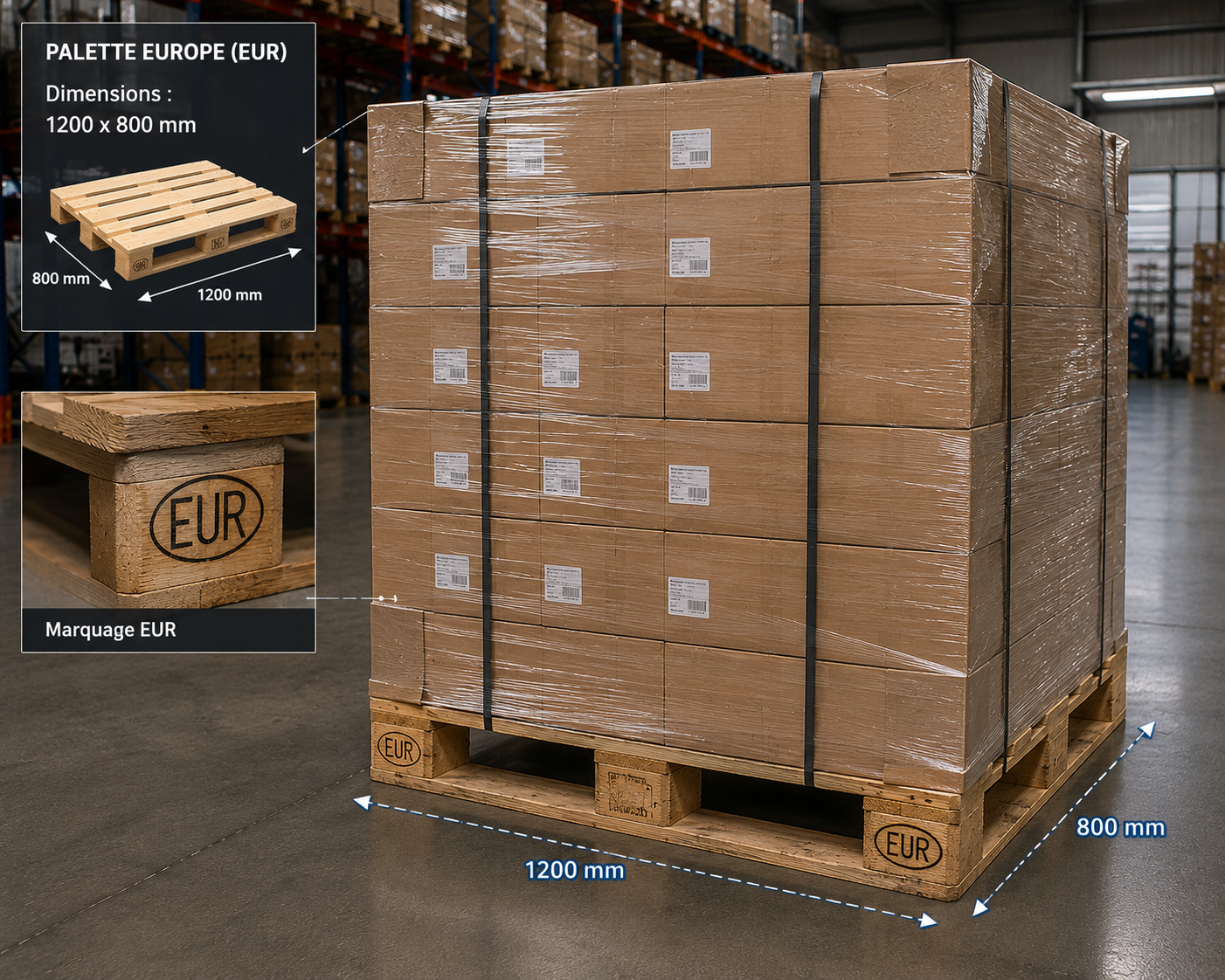 Palette EUR en bois pour transport et stockage